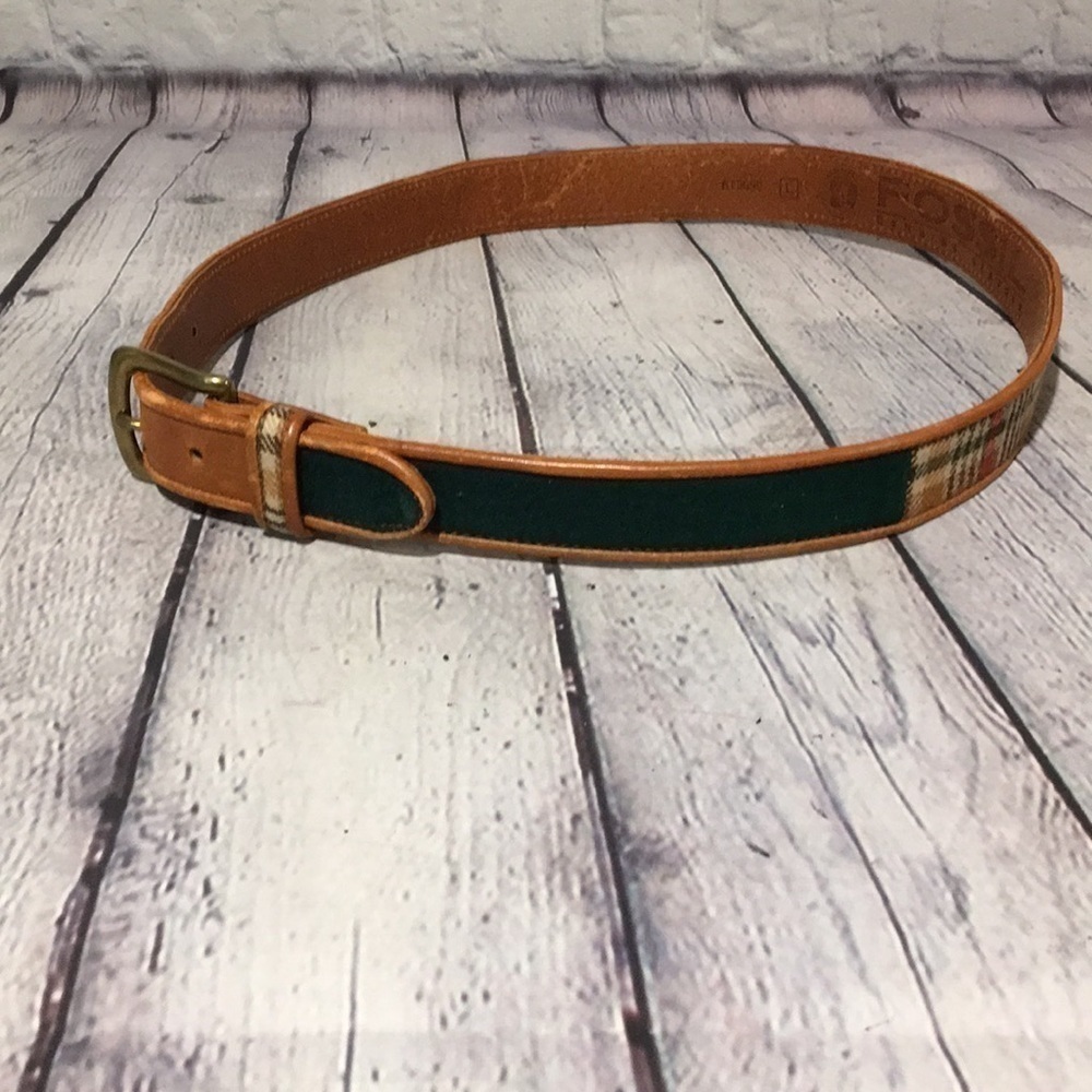 Fossil Vintage leather belt plaid design size large